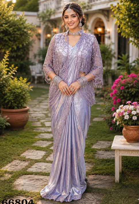 Lavender Fancy Fabric Classic Saree with Embroidered Work